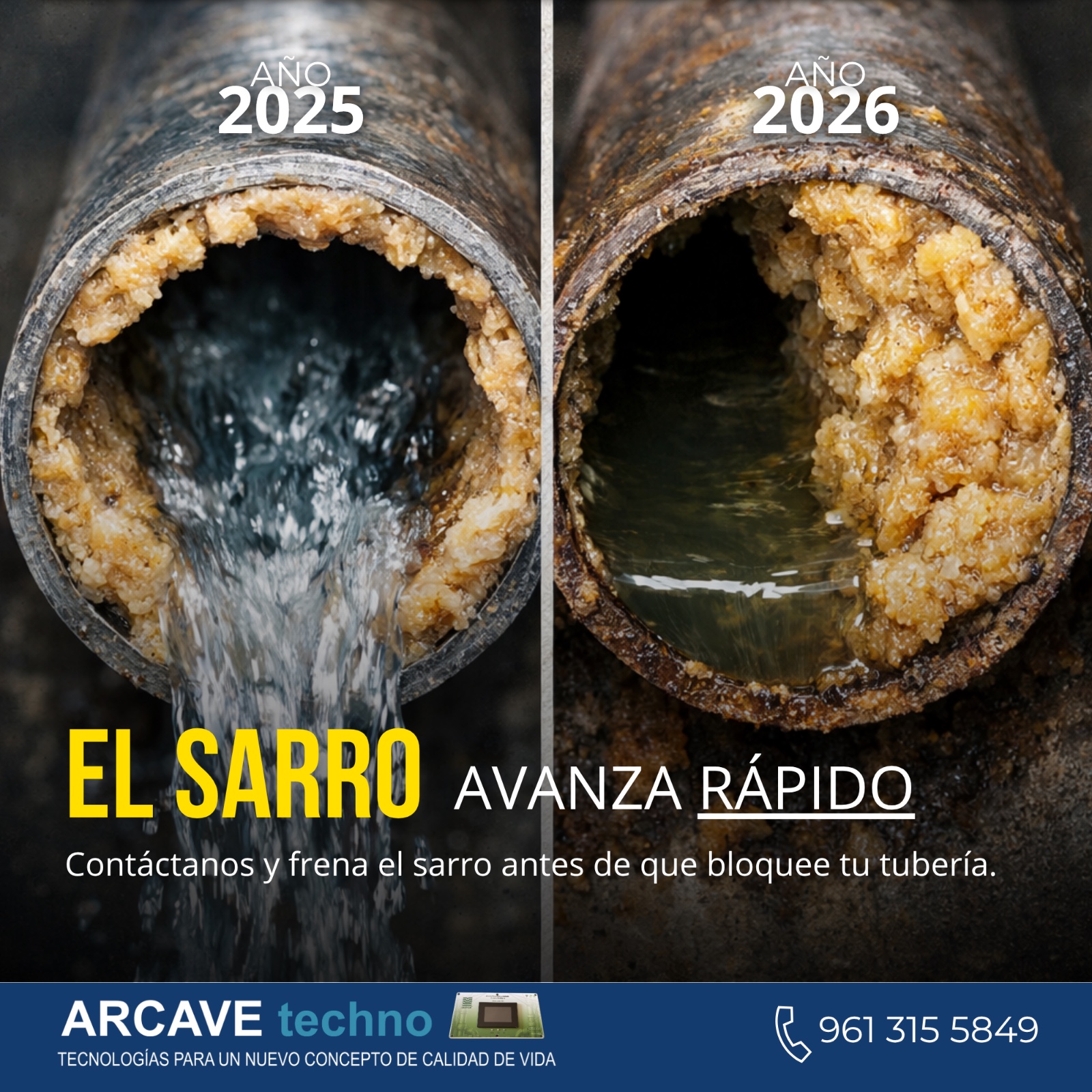 El sarro avanza rápido — comparativa de una tubería en 2025 vs 2026