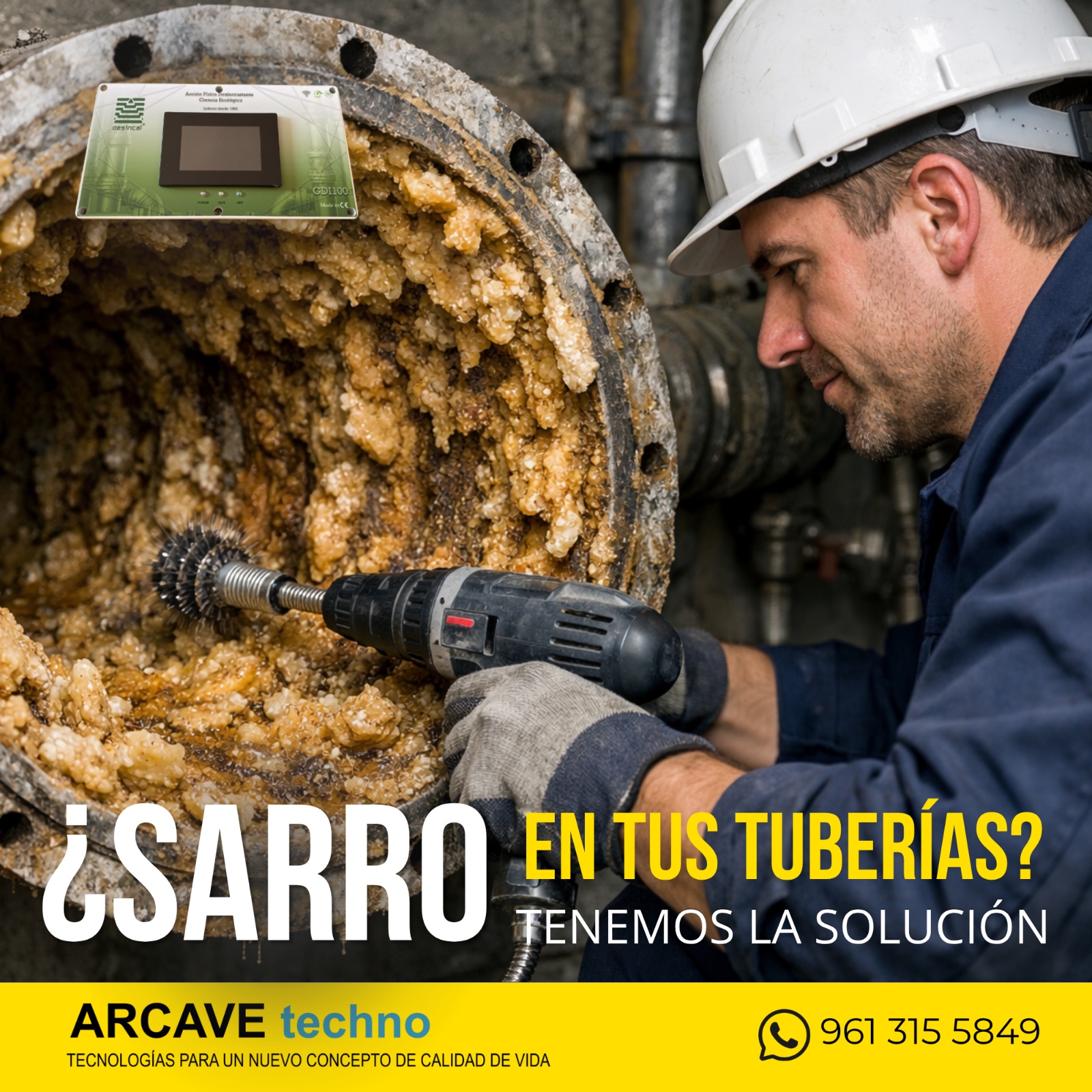 Tubería severamente ensarrada — acumulación de sarro que bloquea el flujo de agua